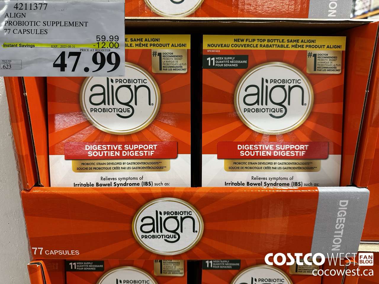 4211377 ALIGN PROBIOTIC SUPPLEMENT 77 CAPSULES ($12.00 INSTANT SAVINGS EXPIRES ON 2025-08-31) $47.99