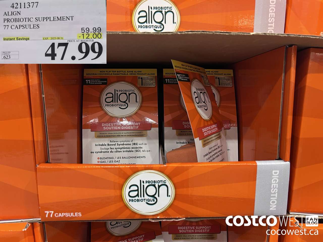 4211377 ALIGN PROBIOTIC SUPPLEMENT 77 CAPSULES ($12.00 INSTANT SAVINGS EXPIRES ON 2025-08-31) $47.99