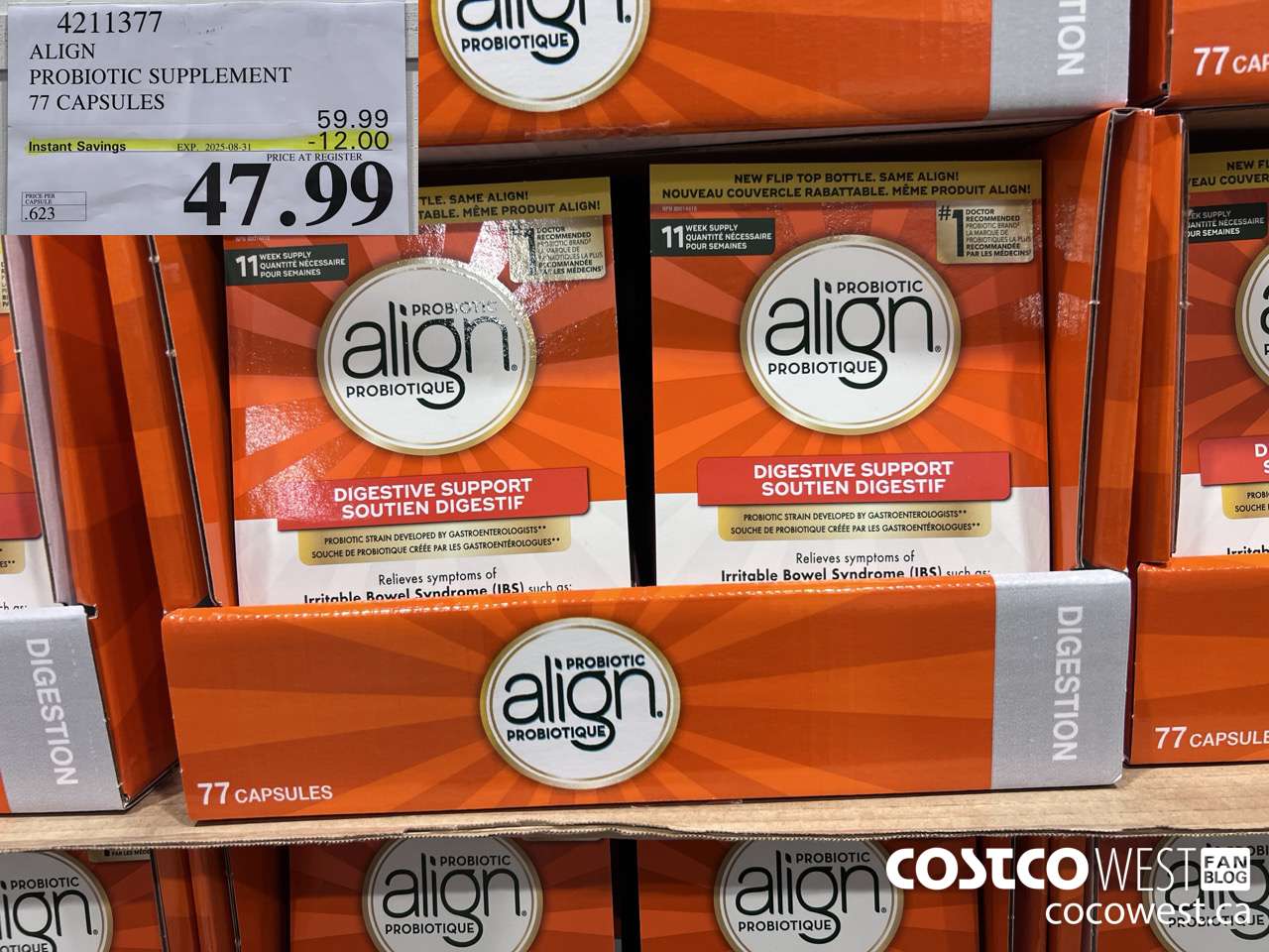 4211377 ALIGN PROBIOTIC SUPPLEMENT 77 CAPSULES ($12.00 INSTANT SAVINGS EXPIRES ON 2025-08-31) $47.99