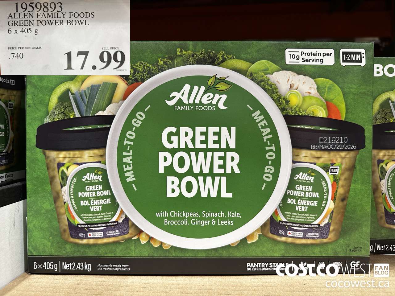 1959893 ALLEN FAMILY FOODS GREEN POWER BOWL 6 X 405G $17.99