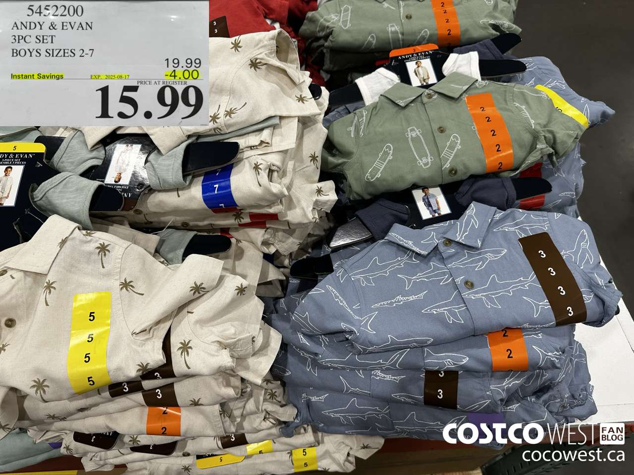 5452200 ANDY & EVAN 3PC SET BOYS SIZES 2-7 ($4.00 INSTANT SAVINGS EXPIRES ON 2025-08-17) $15.99