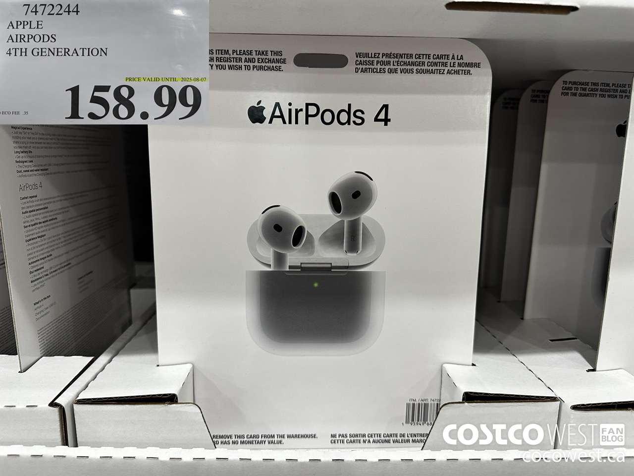 7472244 APPLE AIRPODS 4TH GENERATION (EXPIRES ON 2025-08-07) $158.99