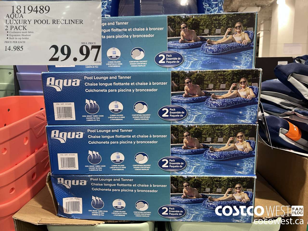 1819489 AQUA LUXURY POOL RECLINER 2 PACK $29.97