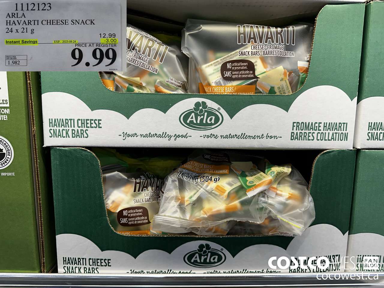 1112123 ARLA HAVARTI CHEESE SNACK 24 x 21g ($3.00 INSTANT SAVINGS EXPIRES ON 2025-08-24) $9.99