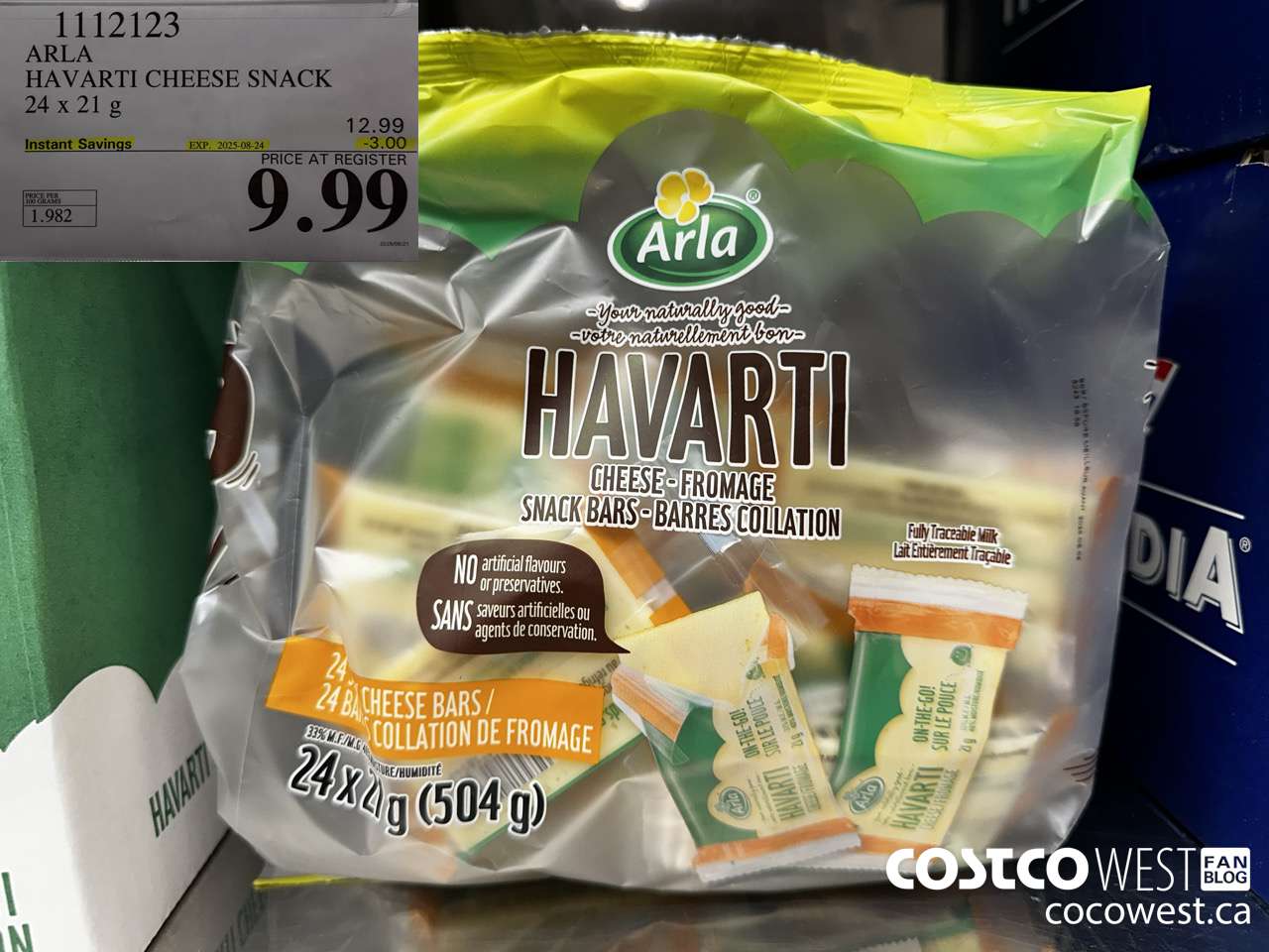 1112123 ARLA HAVARTI CHEESE SNACK 24 x 21g ($3.00 INSTANT SAVINGS EXPIRES ON 2025-08-24) $9.99