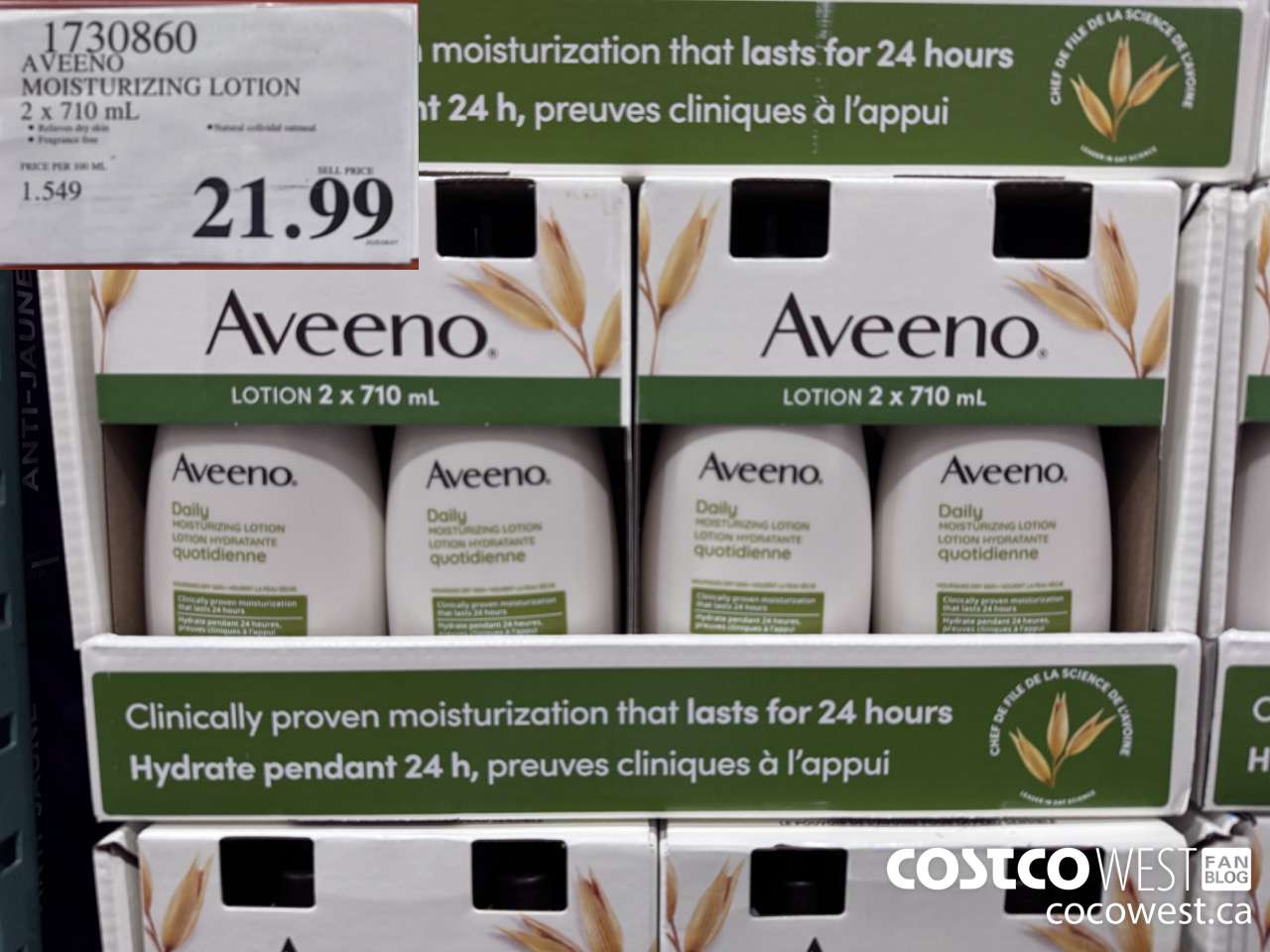 1730860 AVEENO MOISTURIZING LOTION 2 X 710ML $21.99