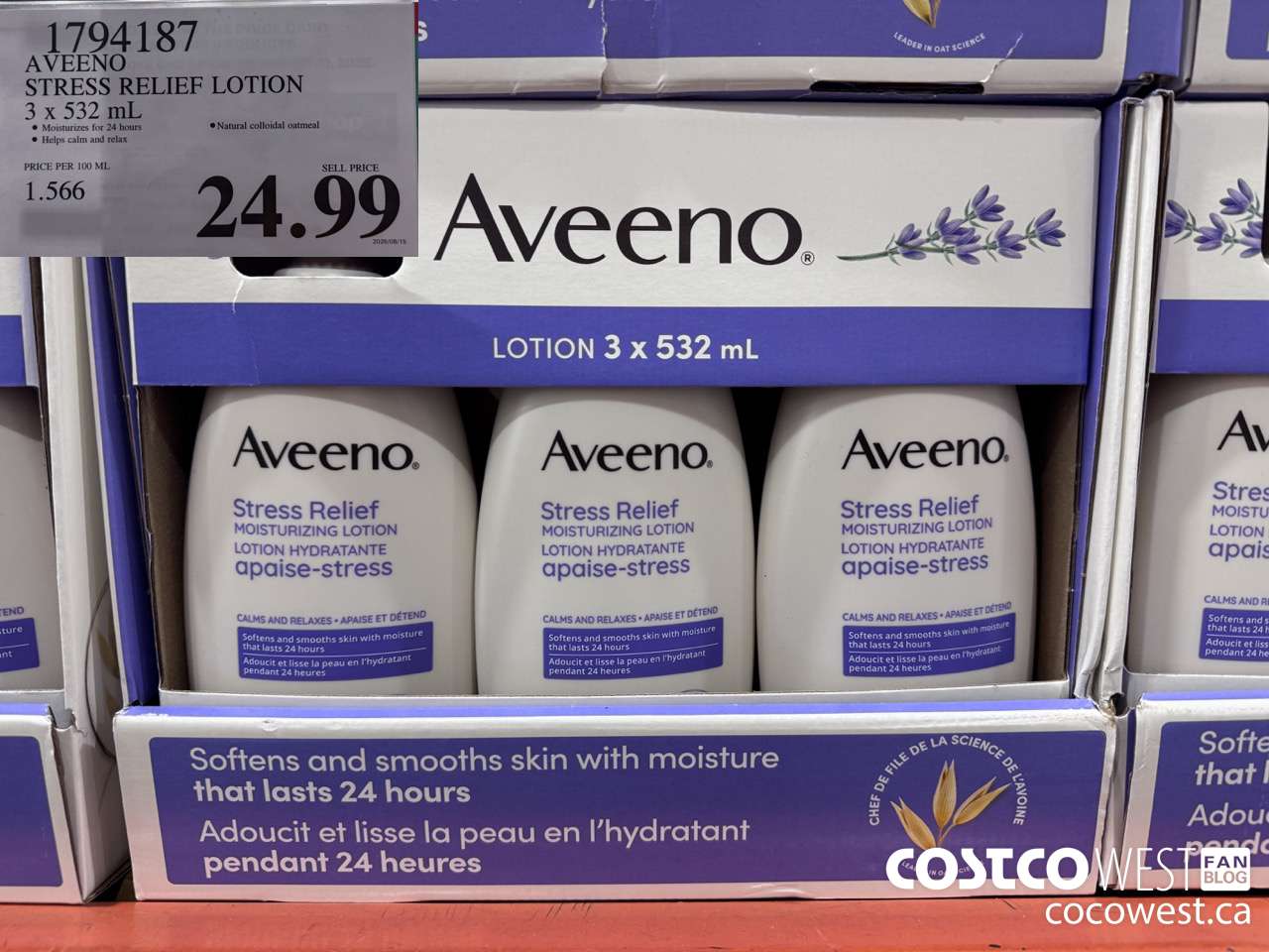 1794187 AVEENO STRESS RELIEF LOTION 3 X 532ML $24.99