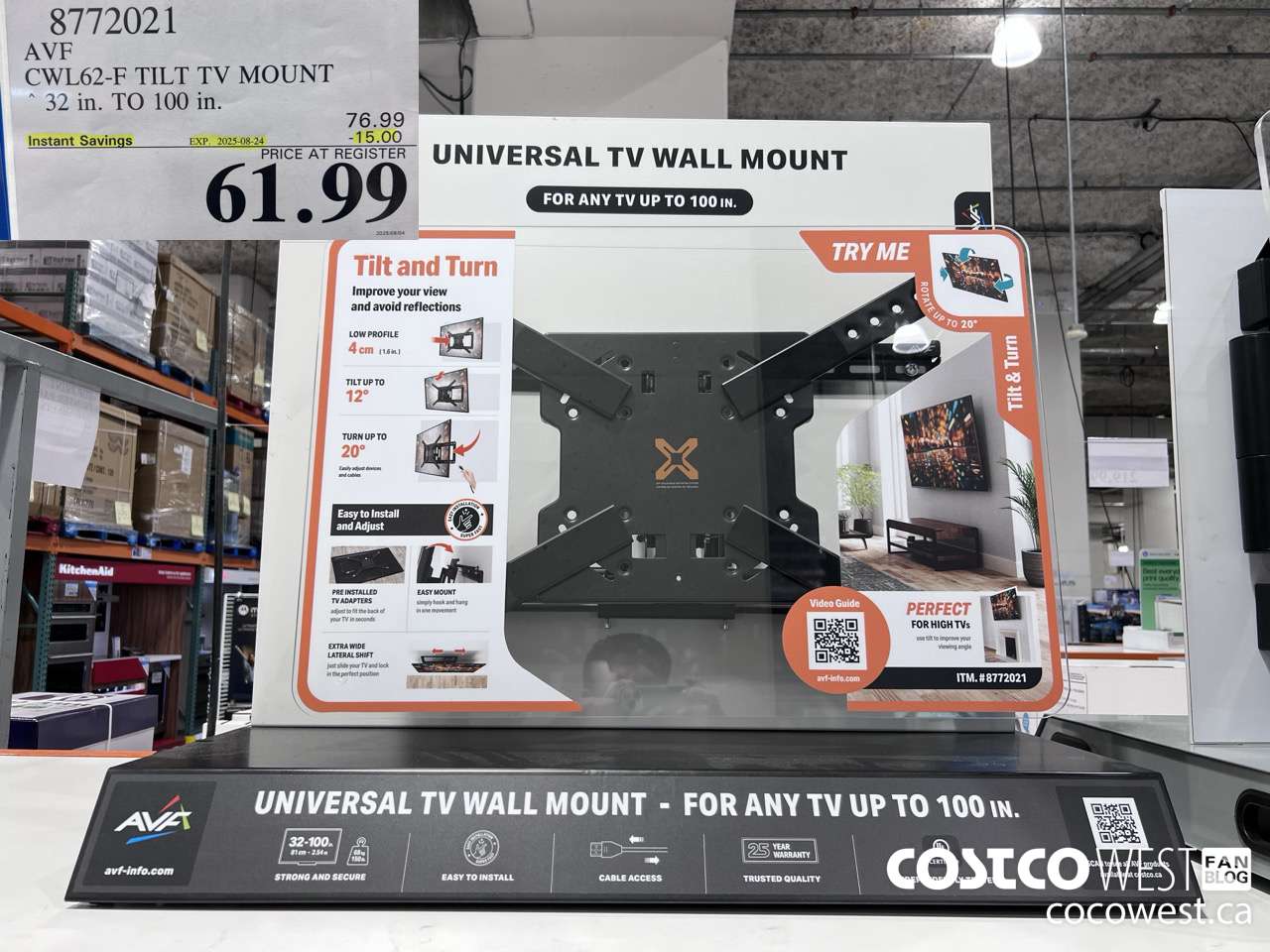 8772021 AVF CWL62-F TILT TV MOUNT 32 IN. TO 100IN ($15.00 INSTANT SAVINGS EXPIRES ON 2025-08-24) $61.99