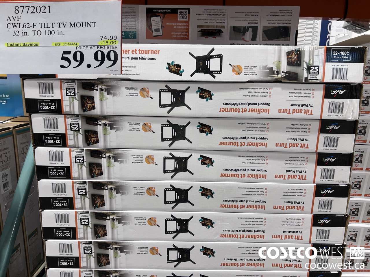 8772021 AVF CWL62-F TILT TV MOUNT 32 IN. TO 100IN ($15.00 INSTANT SAVINGS EXPIRES ON 2025-08-24) $59.99