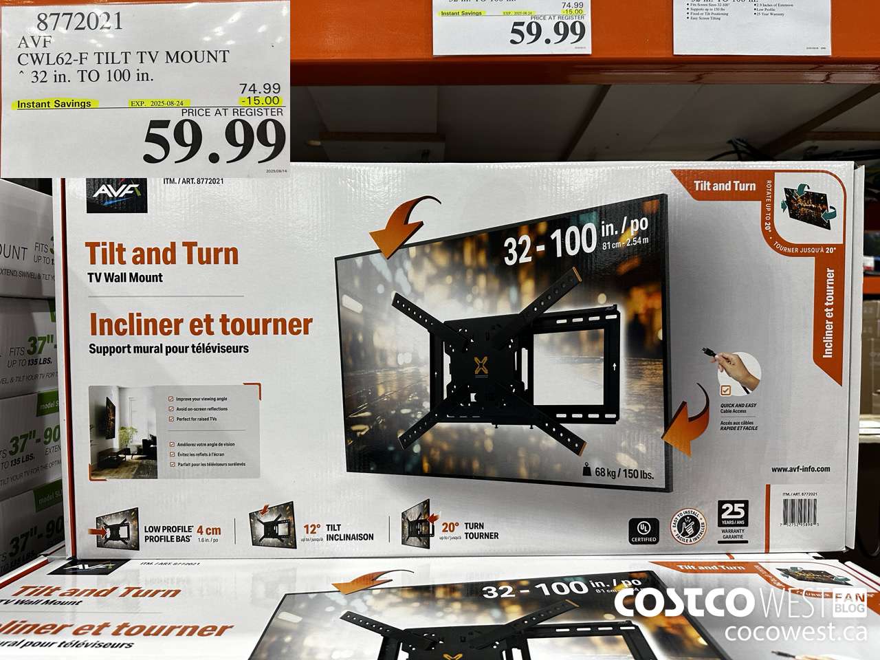 8772021 AVF CWL62-F TILT TV MOUNT 32 IN. TO 100IN ($15.00 INSTANT SAVINGS EXPIRES ON 2025-08-24) $59.99