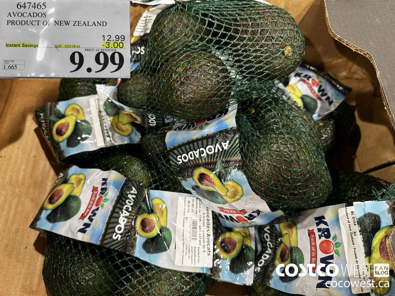 647465 AVOCADOS PRODUCT OF NEW ZEALAND ($3.00 INSTANT SAVINGS EXPIRES ON 2025-08-24) $9.99