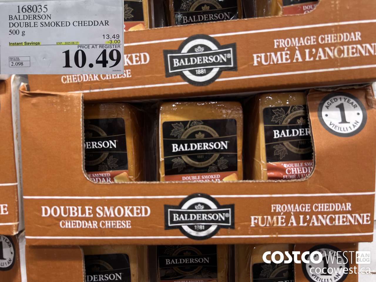 168035 BALDERSON DOUBLE SMOKED CHEDDAR 500 g ($3.00 INSTANT SAVINGS EXPIRES ON 2025-08-17) $10.49