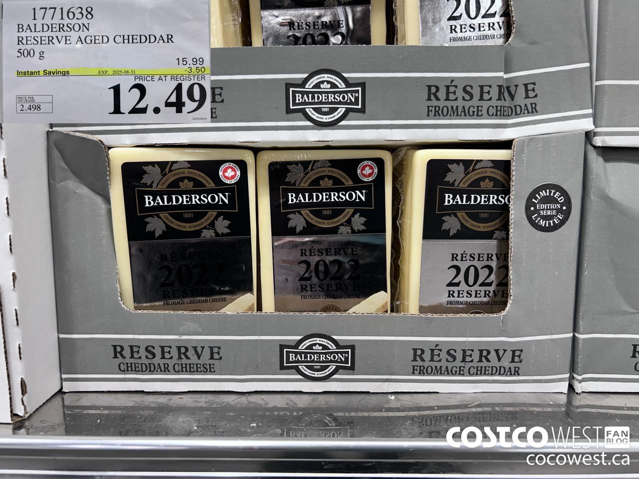 1771638 BALDERSON RESERVE AGED CHEDDAR 500 G ($3.50 INSTANT SAVINGS EXPIRES ON 2025-08-31) $12.49