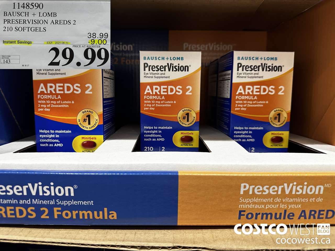1148590 BAUSCH + LOMB PRESERVATION AREDS 2 210 SOFTGELS ($9.00 INSTANT SAVINGS EXPIRES ON 2025-08-31) $29.99