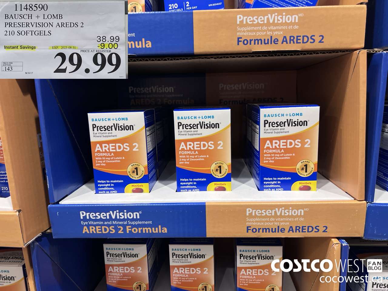 1148590 BAUSCH + LOMB PRESERVATION AREDS 2 210 SOFTGELS ($9.00 INSTANT SAVINGS EXPIRES ON 2025-08-31) $29.99