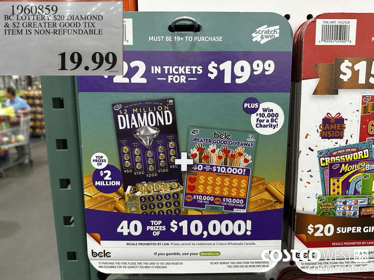 1960859 BC LOTTERY $20 DIAMOND & $2 GREATER GOOD TIX ITEM IS NON-REFUNDABLE $19.99