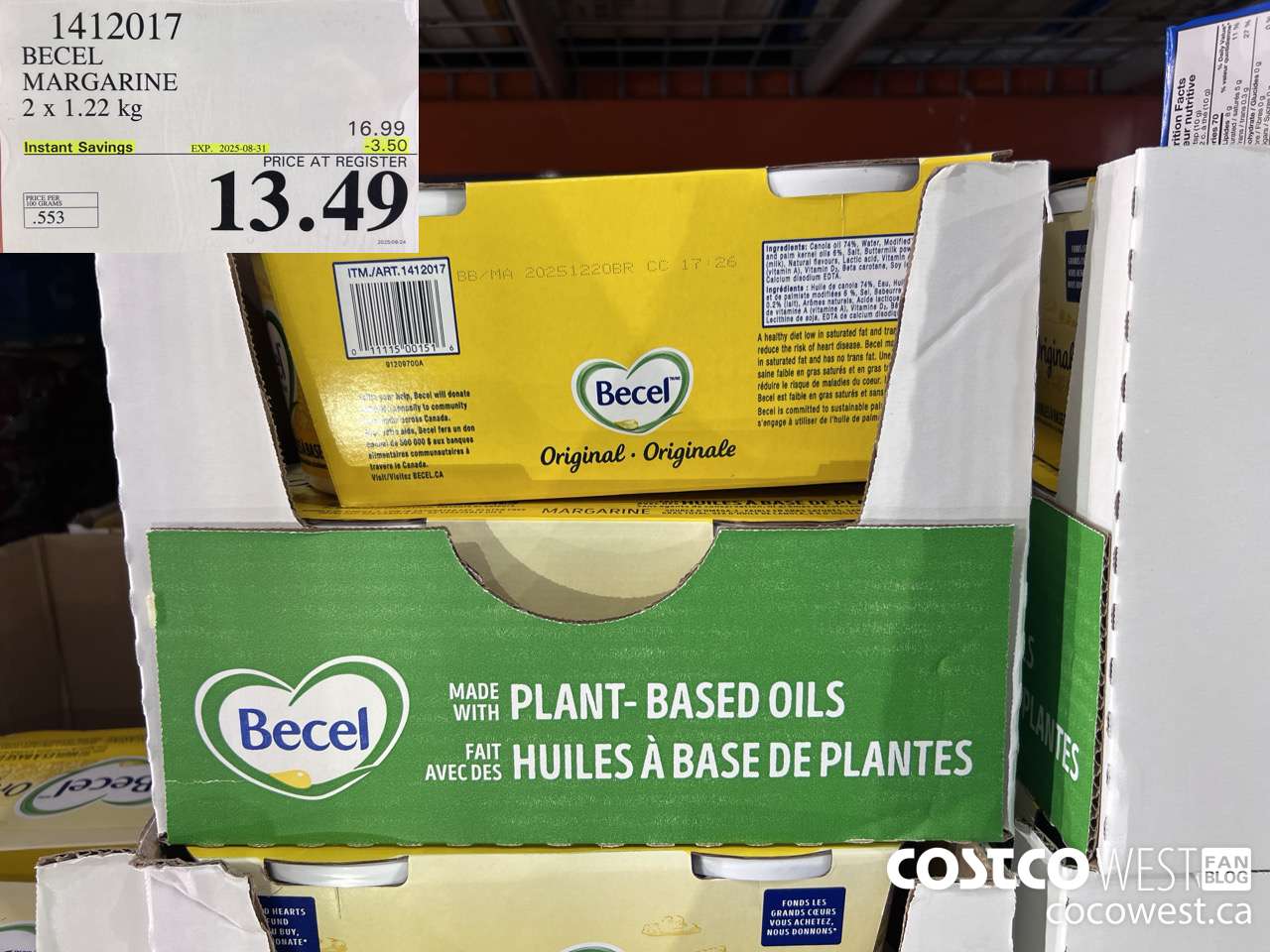 1412017 BECEL MARGARINE 2 x 1.22 kg ($3.50 INSTANT SAVINGS EXPIRES ON 2025-08-31) $13.49