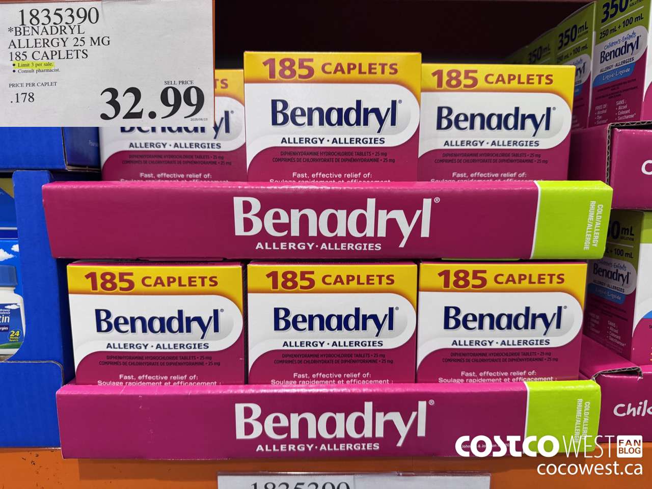 1835390 BENADRYL ALLERGY 25 MG 185 CAPLETS $32.99