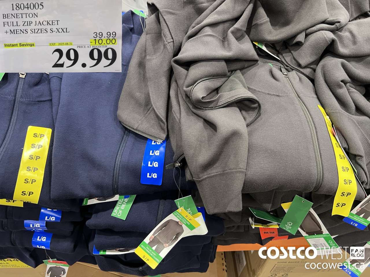 1804005 BENETTON FULL ZIP JACKET MENS SIZES S-XXL ($10.00 INSTANT SAVINGS EXPIRES ON 2025-08-31) $29.99