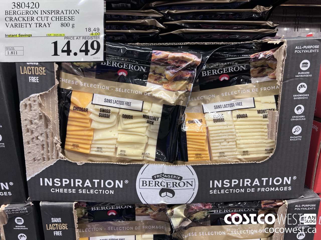 380420 BERGERON INSPIRATION CRACKER CUT CHEESE VARIETY TRAY 800g ($4.00 INSTANT SAVINGS EXPIRES ON 2025-08-31) $14.49
