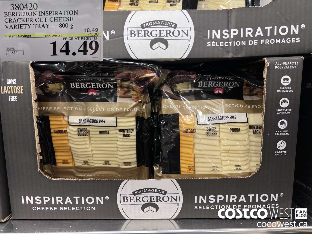 380420 BERGERON INSPIRATION CRACKER CUT CHEESE VARIETY TRAY 800g ($4.00 INSTANT SAVINGS EXPIRES ON 2025-08-31) $14.49