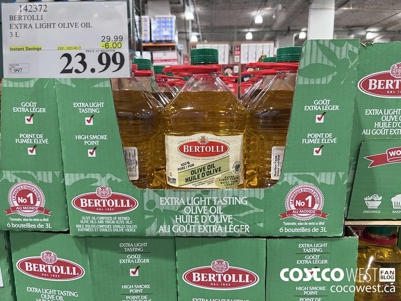 142372 BERTOLLI EXTRA LIGHT OLIVE OIL 3L ($6.00 INSTANT SAVINGS EXPIRES ON 2025-08-17) $23.99