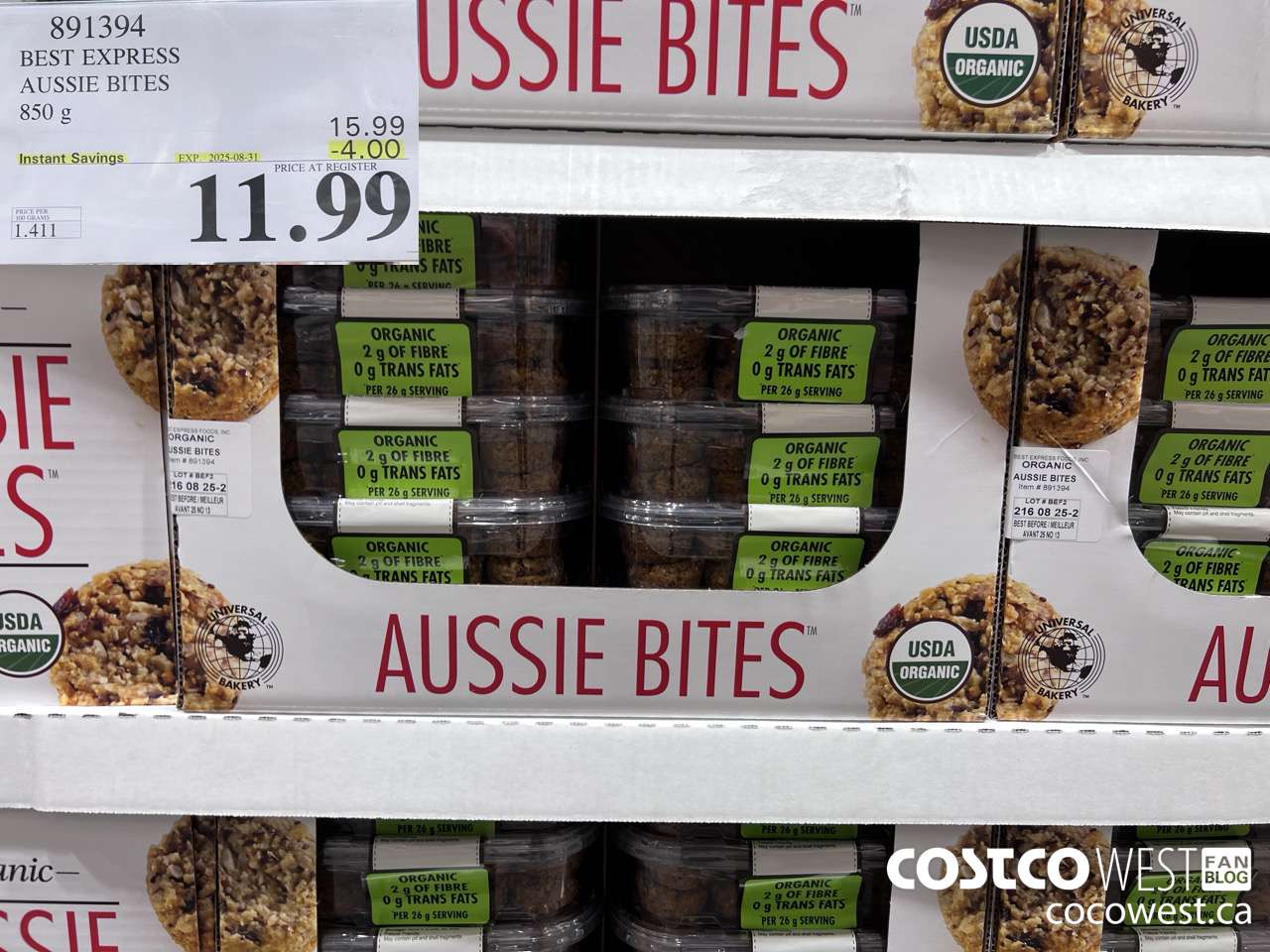 891394 BEST EXPRESS ORGANIC AUSSIE BITES 850 g ($4.00 INSTANT SAVINGS EXPIRES ON 2025-08-31) $11.99