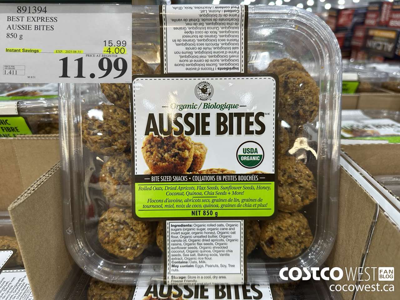 891394 BEST EXPRESS ORGANIC AUSSIE BITES 850 g ($4.00 INSTANT SAVINGS EXPIRES ON 2025-08-31) $11.99