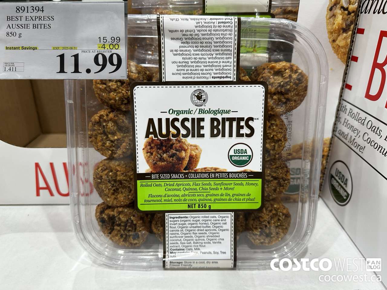 891394 BEST EXPRESS ORGANIC AUSSIE BITES 850 g ($4.00 INSTANT SAVINGS EXPIRES ON 2025-08-31) $11.99