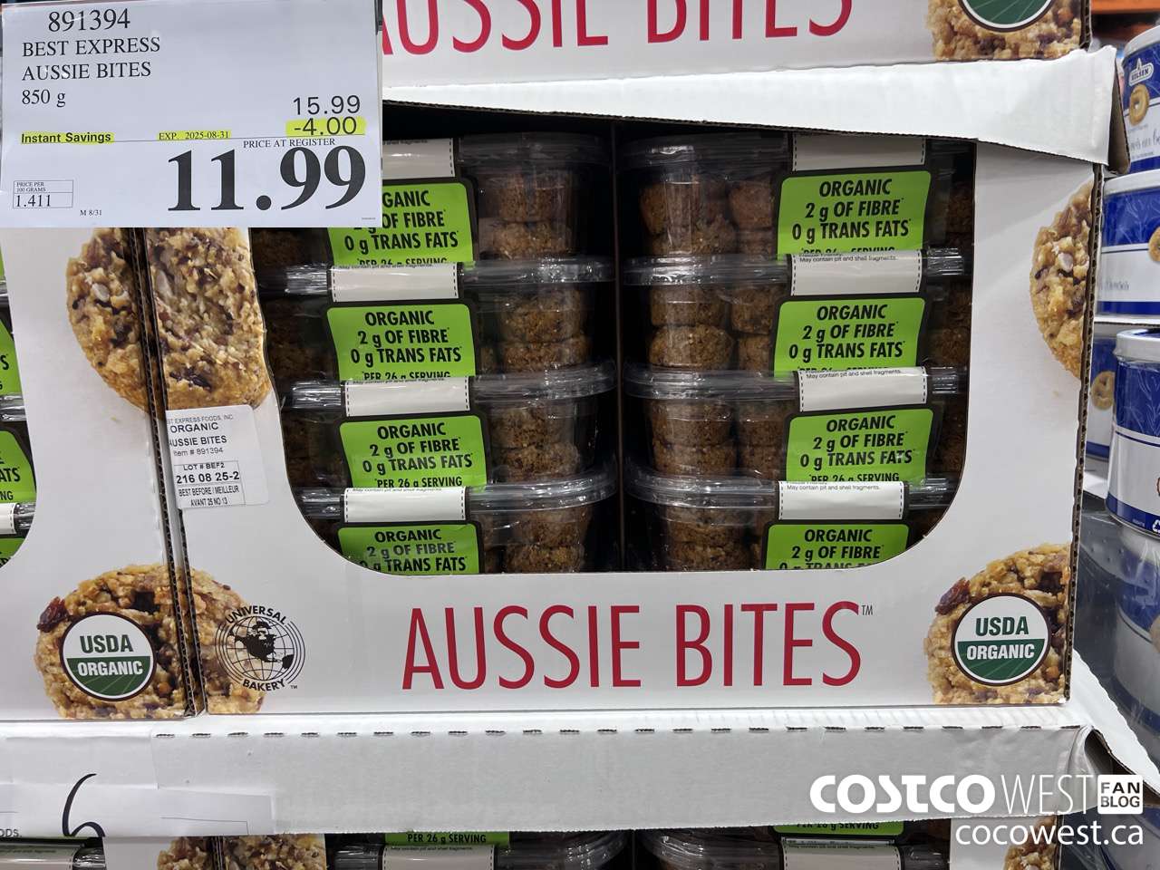 891394 BEST EXPRESS ORGANIC AUSSIE BITES 850 g ($4.00 INSTANT SAVINGS EXPIRES ON 2025-08-31) $11.99