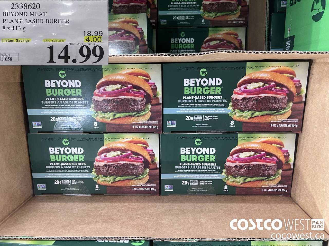 2338620 BEYOND MEAT PLANT BASED BURGER 8 x 113 g ($4.00 INSTANT SAVINGS EXPIRES ON 2025-08-31) $14.99