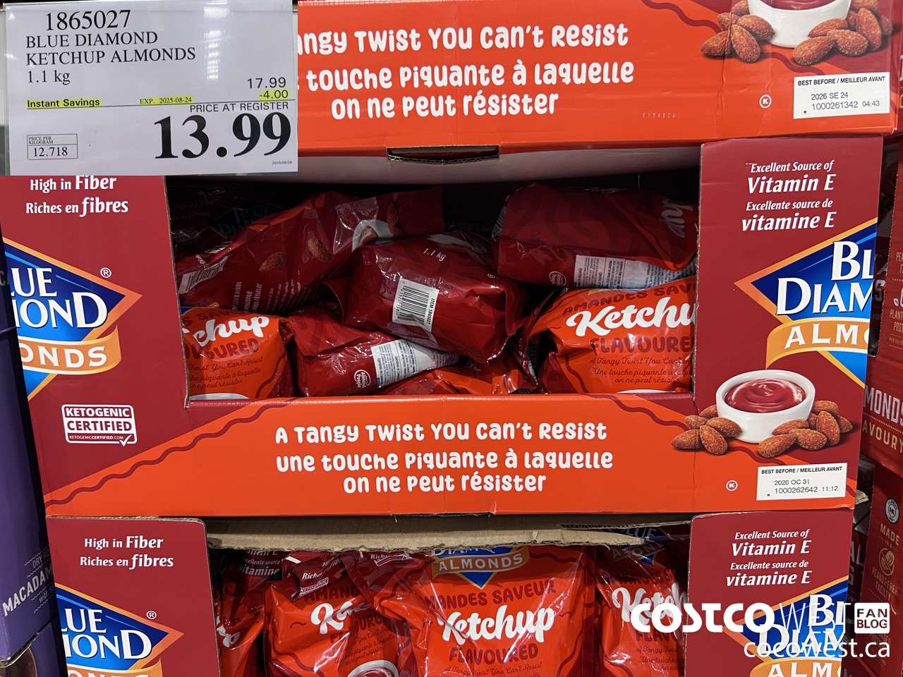 1865027 BLUE DIAMOND KETCHUP ALMONDS 1.1KG ($4.00 INSTANT SAVINGS EXPIRES ON 2025-08-24) $13.99