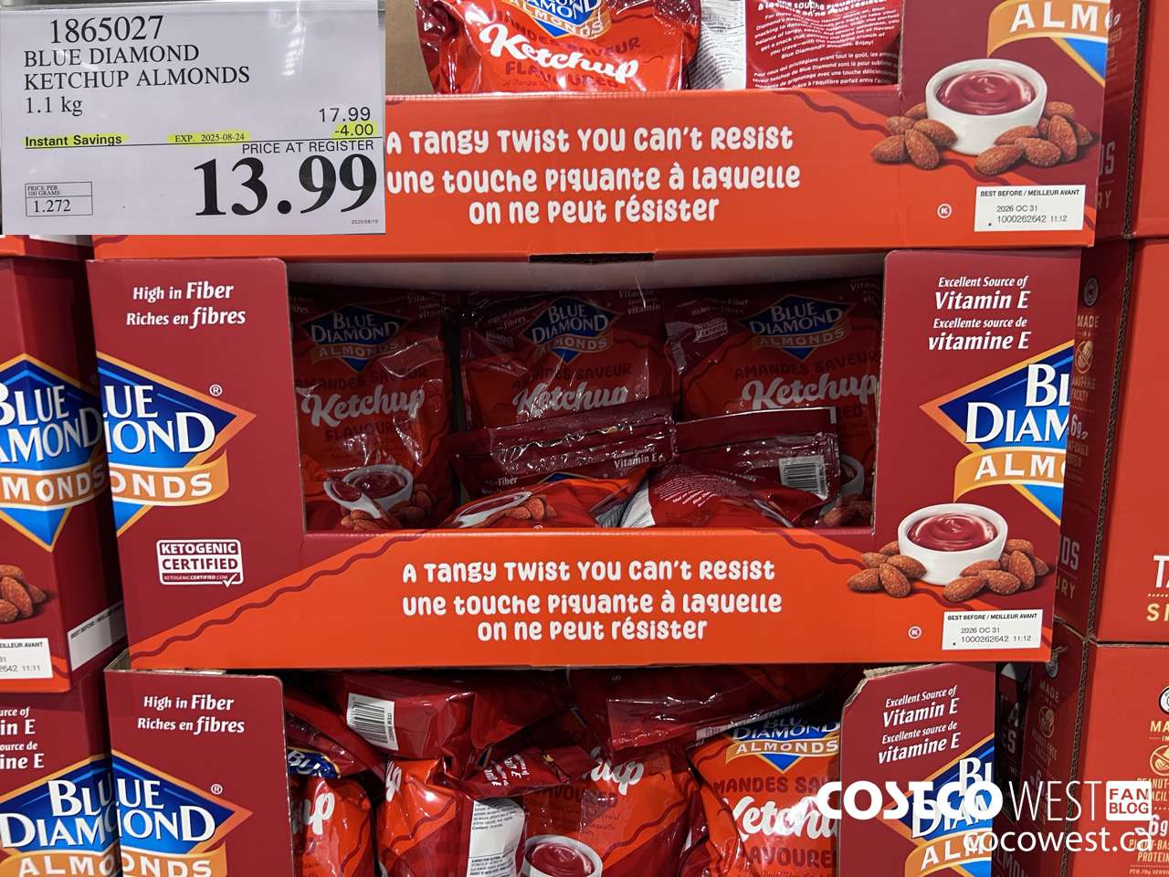 1865027 BLUE DIAMOND KETCHUP ALMONDS 1.1KG ($4.00 INSTANT SAVINGS EXPIRES ON 2025-08-24) $13.99