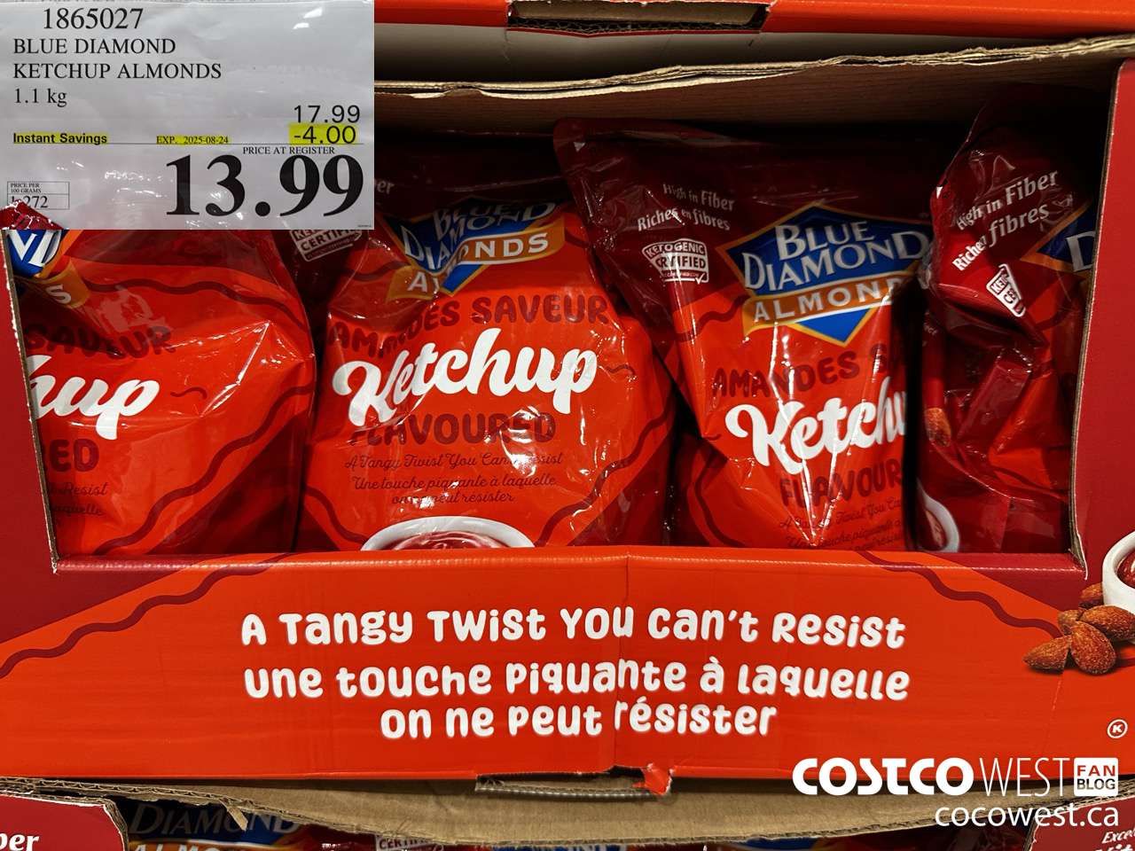 1865027 BLUE DIAMOND KETCHUP ALMONDS 1.1KG ($4.00 INSTANT SAVINGS EXPIRES ON 2025-08-24) $13.99