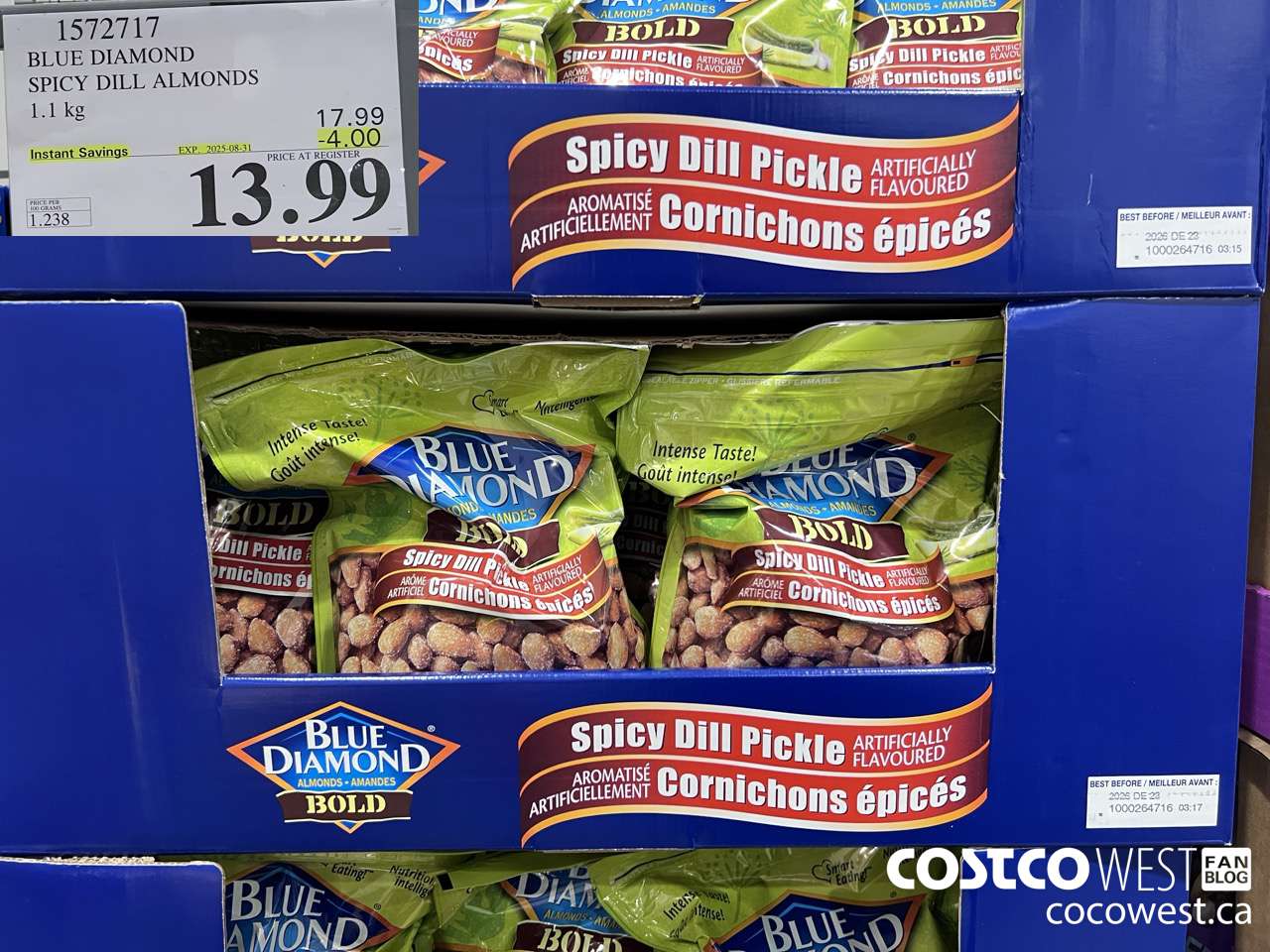 1572717 BLUE DIAMOND SPICY DILL ALMONDS 1.1 kg  ($4.00 INSTANT SAVINGS EXPIRES ON 2025-08-31) $13.99