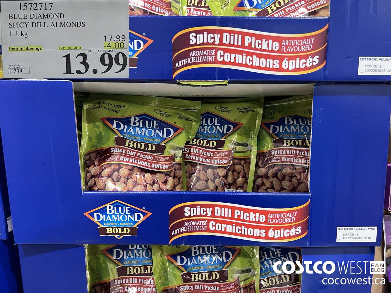 1572717 BLUE DIAMOND SPICY DILL ALMONDS 1.1 kg  ($4.00 INSTANT SAVINGS EXPIRES ON 2025-08-31) $13.99