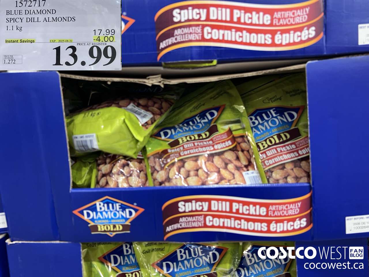 1572717 BLUE DIAMOND SPICY DILL ALMONDS 1.1 kg  ($4.00 INSTANT SAVINGS EXPIRES ON 2025-08-31) $13.99