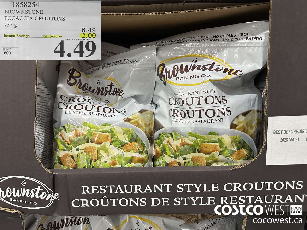 1858254 BROWNSTONE FOCACCIA CROUTONS 737G ($2.00 INSTANT SAVINGS EXPIRES ON 2025-08-03) $4.49