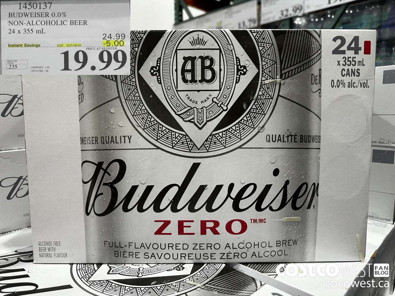 1450137 BUDWEISER 0.0% 24 x 355 mL ($5.00 INSTANT SAVINGS EXPIRES ON 2025-08-03) $19.99