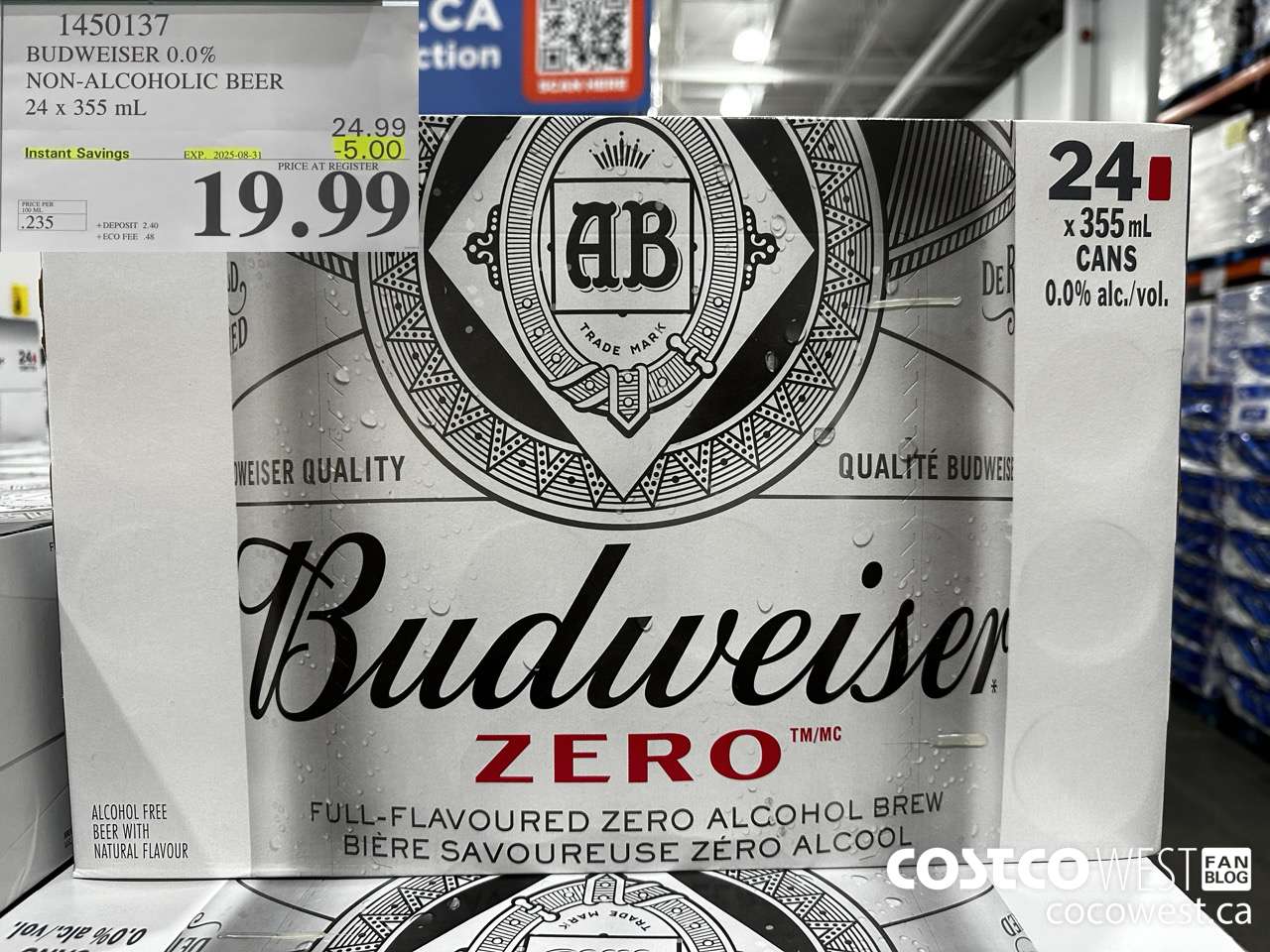 1450137 BUDWEISER 0.0% 24 x 355 mL ($5.00 INSTANT SAVINGS EXPIRES ON 2025-08-31) $19.99