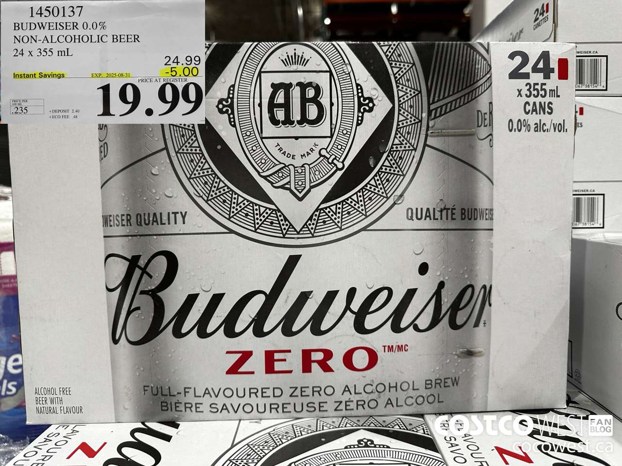 1450137 BUDWEISER 0.0% 24 x 355 mL ($5.00 INSTANT SAVINGS EXPIRES ON 2025-08-31) $19.99