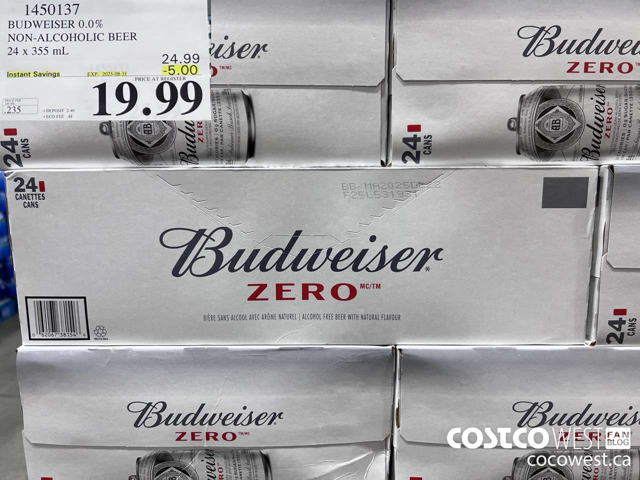 1450137 BUDWEISER 0.0% 24 x 355 mL ($5.00 INSTANT SAVINGS EXPIRES ON 2025-08-31) $19.99