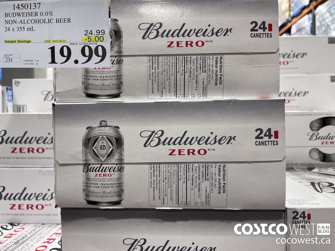 1450137 BUDWEISER 0.0% 24 x 355 mL ($5.00 INSTANT SAVINGS EXPIRES ON 2025-08-31) $19.99