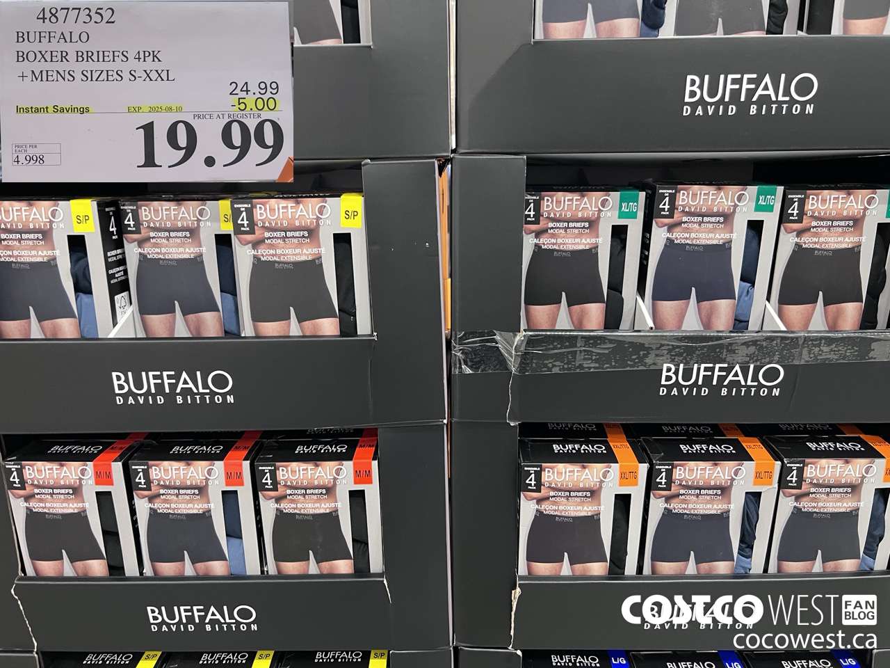 4877352 BUFFALO BOXER BRIEFS 4PK MENS SIZES S-XXL ($5.00 INSTANT SAVINGS EXPIRES ON 2025-08-10) $19.99