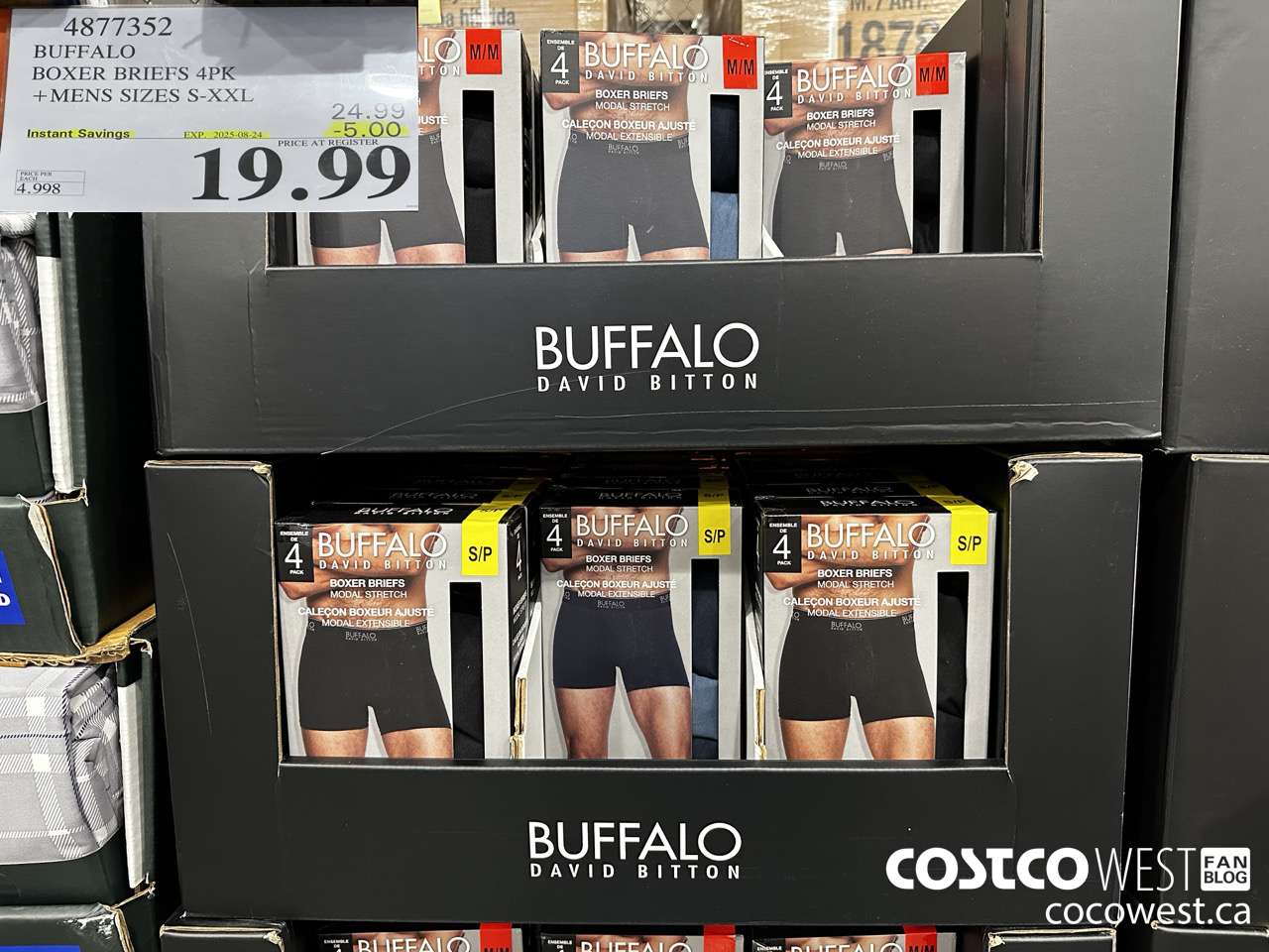 4877352 BUFFALO BOXER BRIEFS 4PK MENS SIZES S-XXL ($5.00 INSTANT SAVINGS EXPIRES ON 2025-08-24) $19.99
