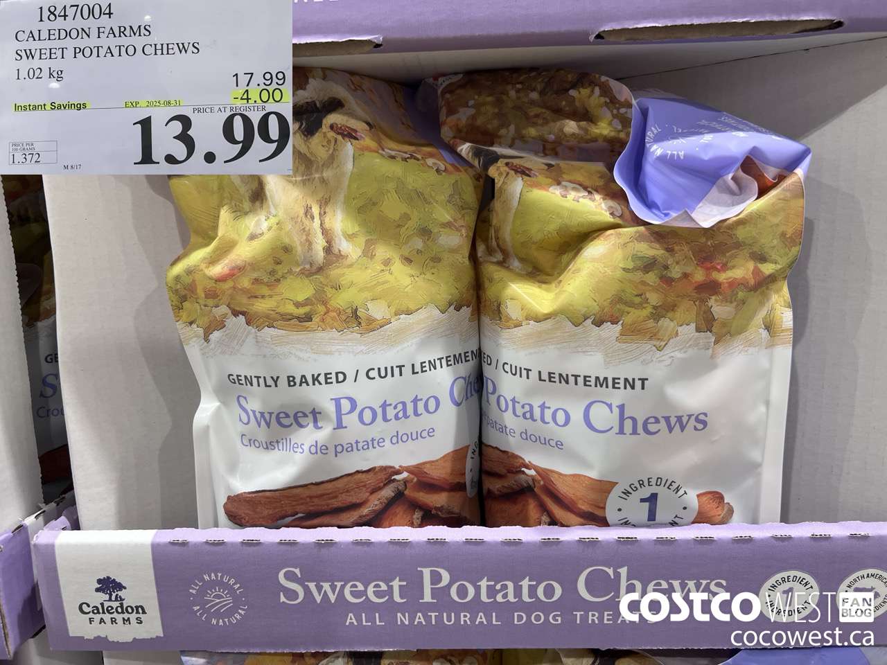 1847004 CALEDON FARMS SWEET POTATO CHEWS 1.02KG ($4.00 INSTANT SAVINGS EXPIRES ON 2025-08-31) $13.99