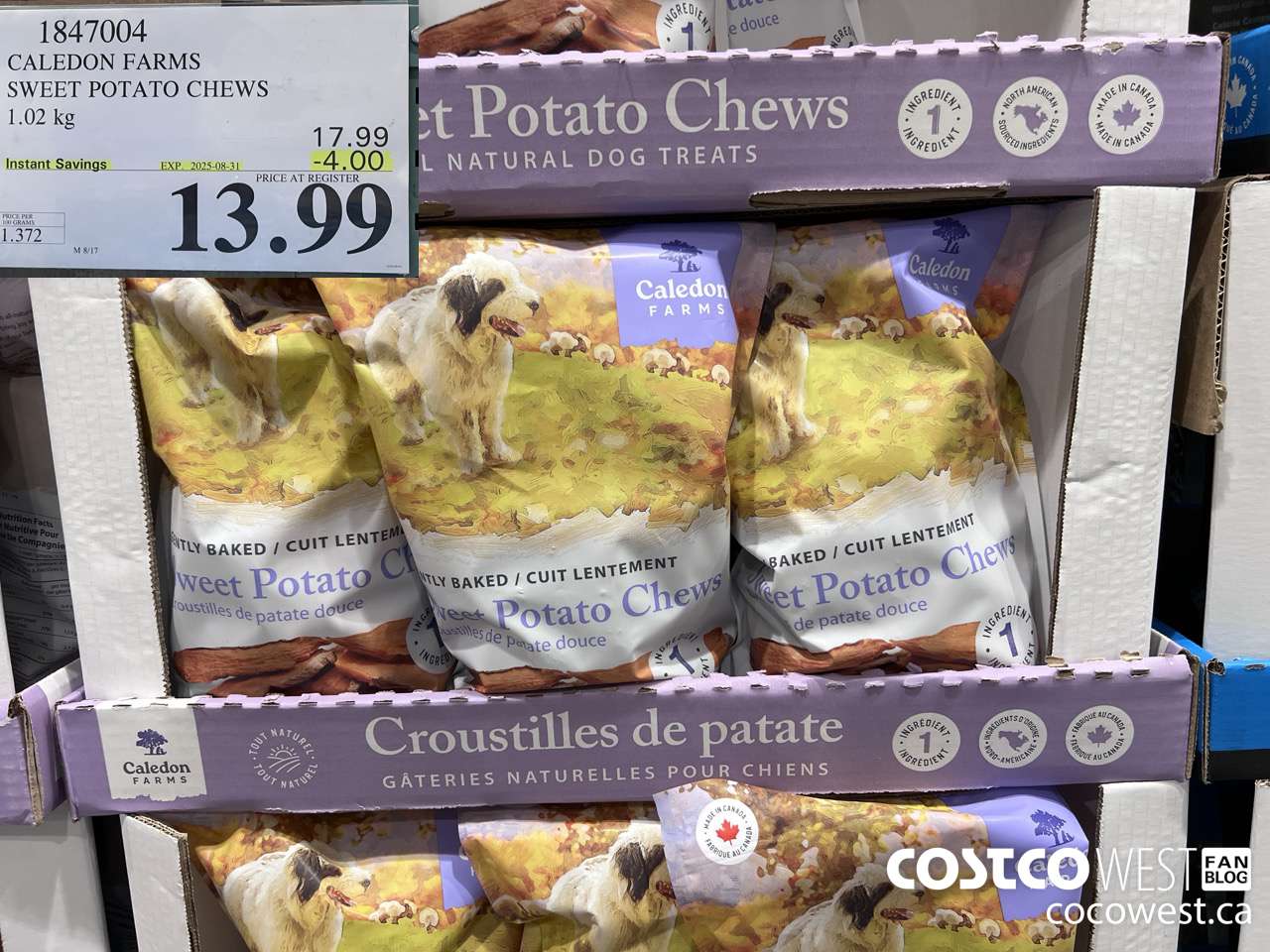 1847004 CALEDON FARMS SWEET POTATO CHEWS 1.02KG ($4.00 INSTANT SAVINGS EXPIRES ON 2025-08-31) $13.99