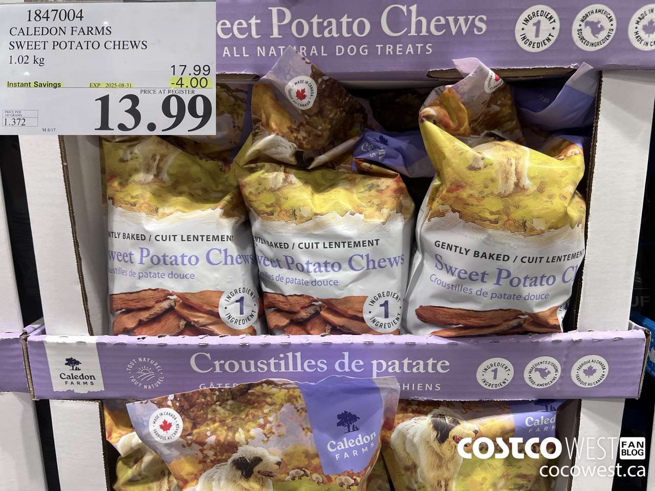 1847004 CALEDON FARMS SWEET POTATO CHEWS 1.02KG ($4.00 INSTANT SAVINGS EXPIRES ON 2025-08-31) $13.99