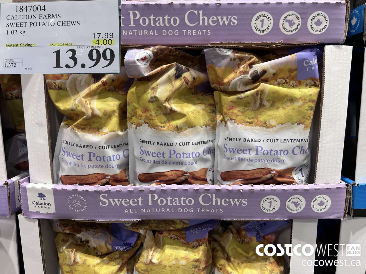 1847004 CALEDON FARMS SWEET POTATO CHEWS 1.02KG ($4.00 INSTANT SAVINGS EXPIRES ON 2025-08-31) $13.99