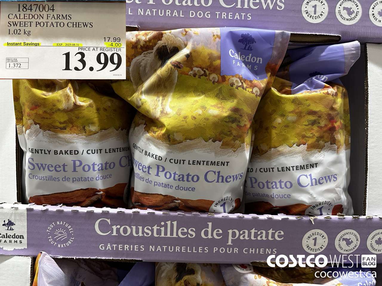 1847004 CALEDON FARMS SWEET POTATO CHEWS 1.02KG ($4.00 INSTANT SAVINGS EXPIRES ON 2025-08-31) $13.99